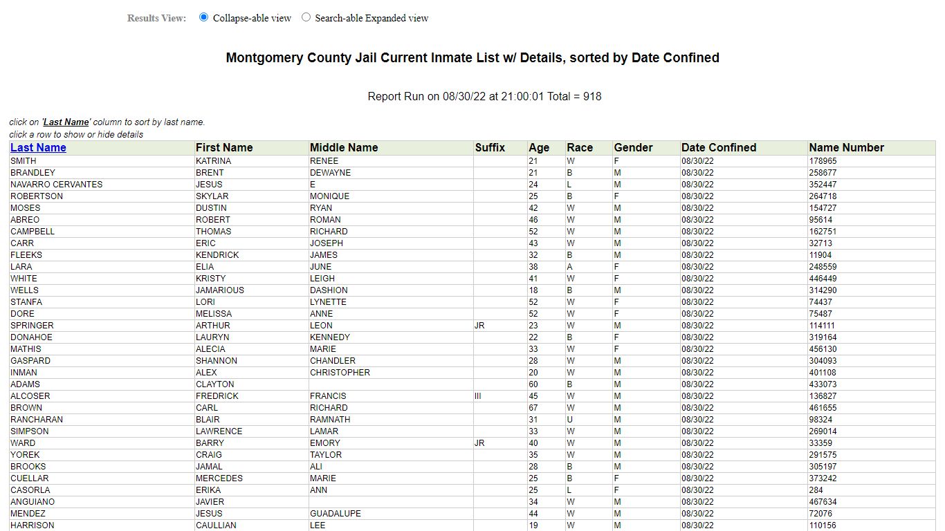 Jail Roster - Montgomery County, Texas
